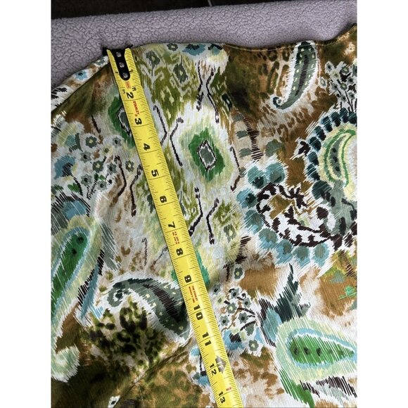 Chicos Silk Poncho Top S/M Green Paisley Animal Print Artsy Lightweight Beaded - Picture 11 of 12
